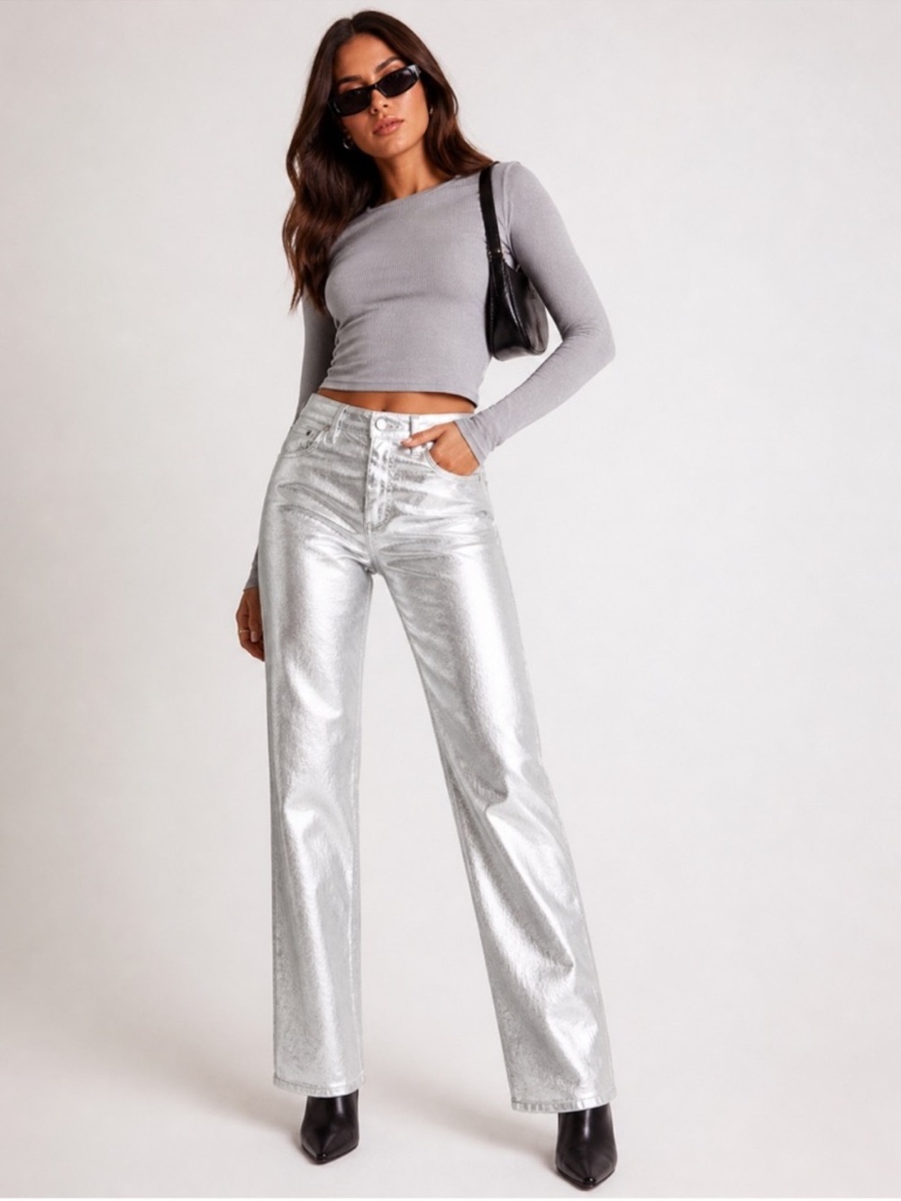 Abercrombie & Fitch The 90s Relaxed Jean Metallic Silver High Rise Jeans - 29/8S